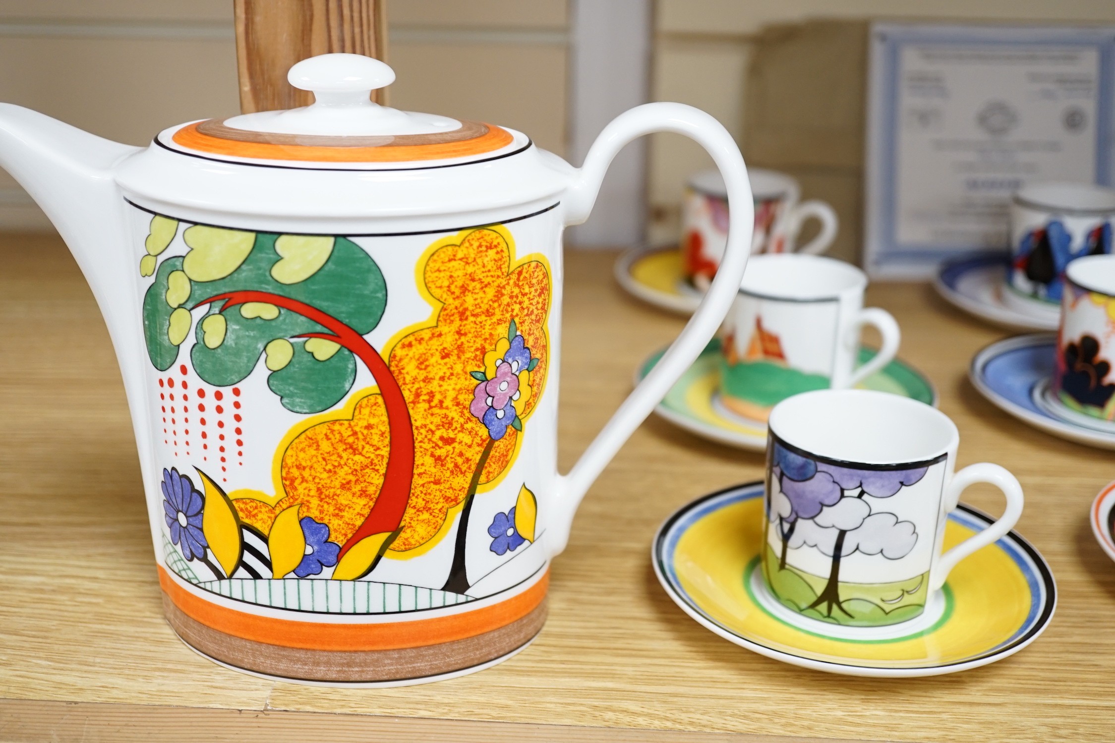 1990's Wedgwood Clarice Cliff coffee set